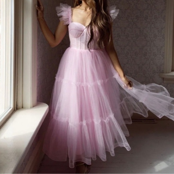 Pink Tulle Lace Up Back Corset Dress - Picture 1 of 16